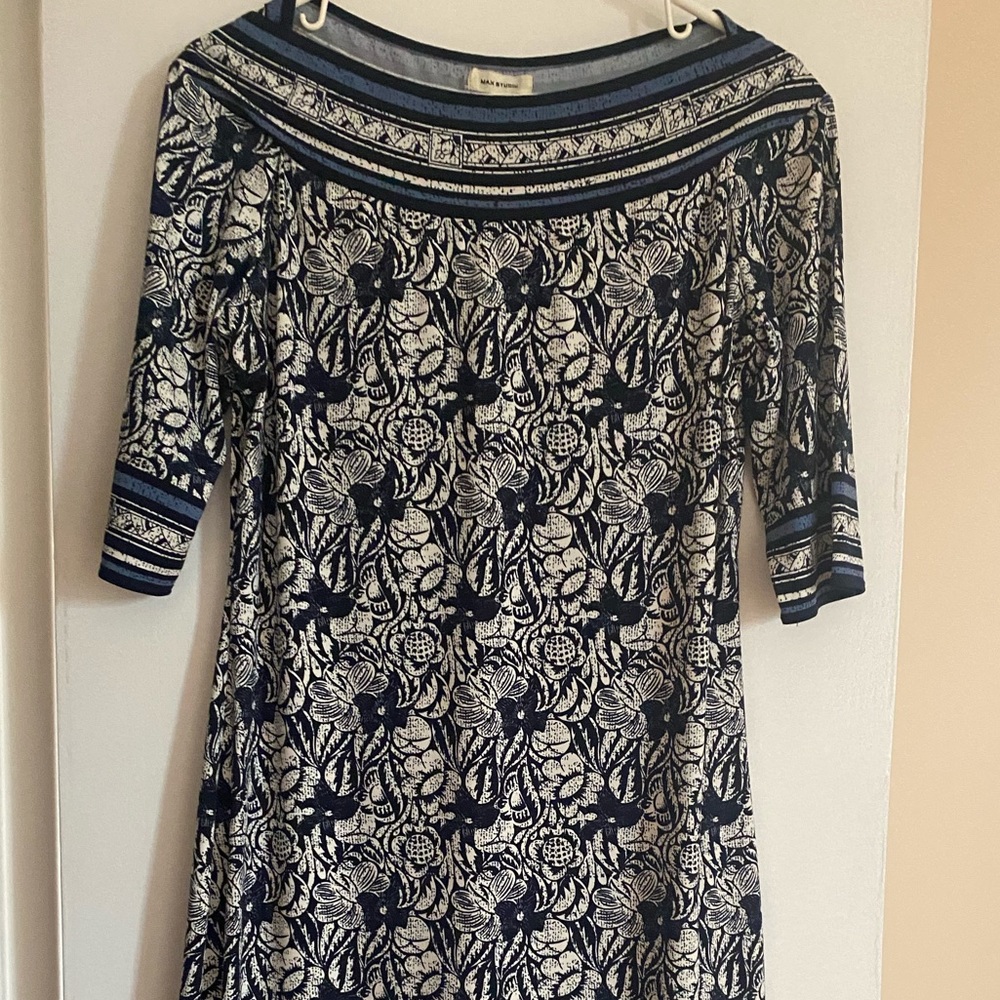 Blue & white pattern work dress